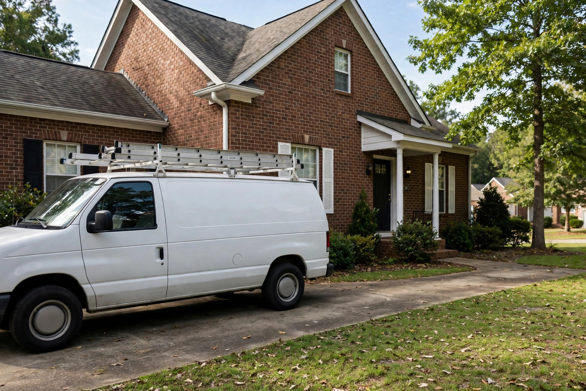 Service van parked at a suburban home